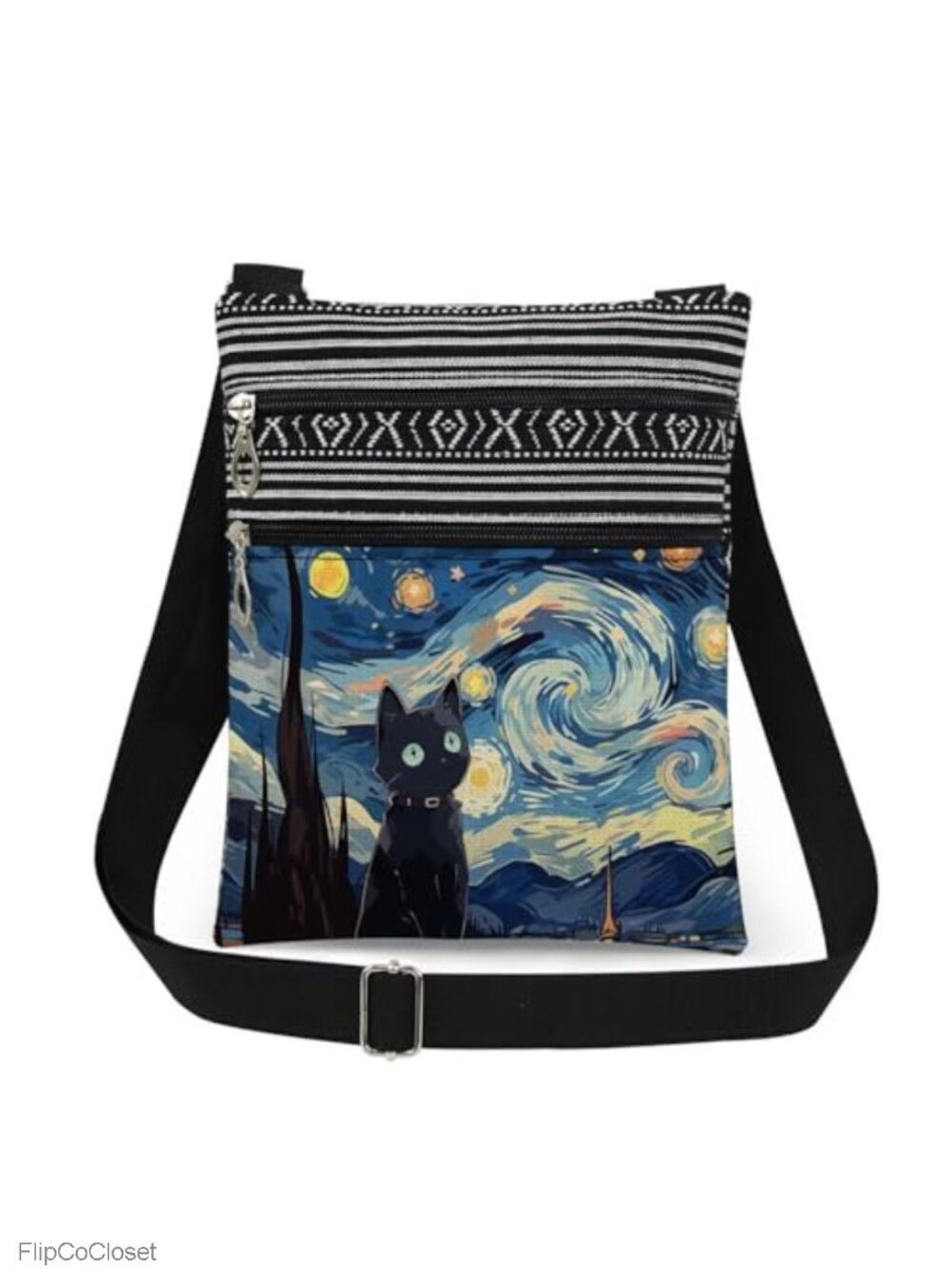 Cat Crossbody Bag Adjustable Strap Polyester Sling Purse